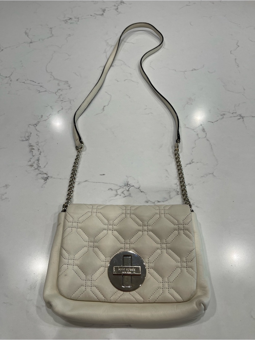 kate spade Cream Quilted Leather Crossbody with Silver-Tone Turnlock